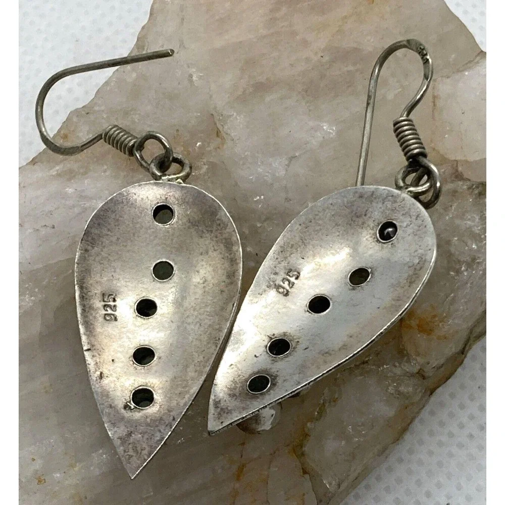 Vintage Round Blue Cubic Zirconia Dangle Drop Earrings Sterling 925‎ Silver 6.1g